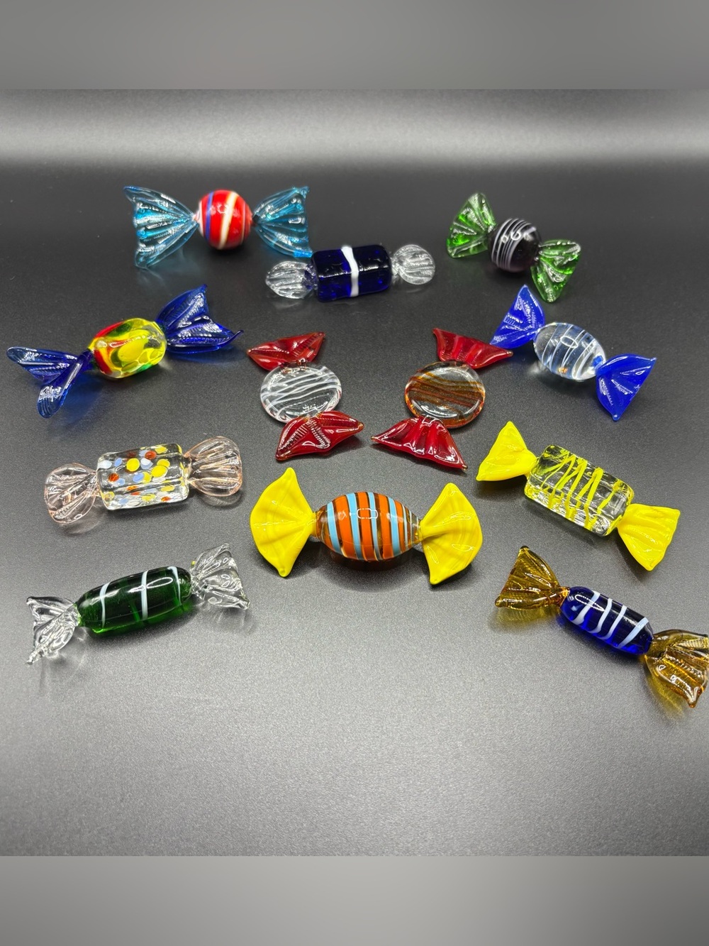 Vintage Murano Style Art Glass Candy Figurine Ornaments - Set of 12